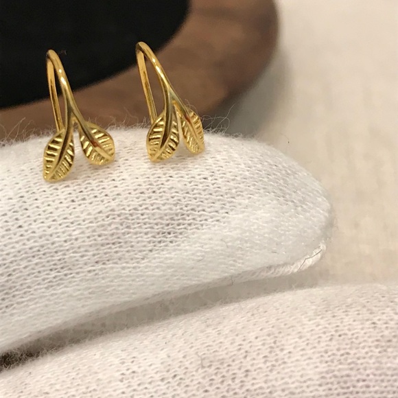 Leaf Earrings,Leaf Hoop Earrings cute Hoop Earrings 925 Sterling Silver Earrings - Picture 4 of 11